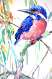 Original art for sale at UGallery.com | Kingfisher and Willow (Vertical) by Suren Nersisyan | $375 | watercolor painting | 22' h x 15' w | thumbnail 2