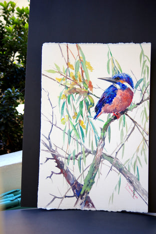 Original art for sale at UGallery.com | Kingfisher and Willow (Vertical) by Suren Nersisyan | $375 | watercolor painting | 22' h x 15' w | photo 4