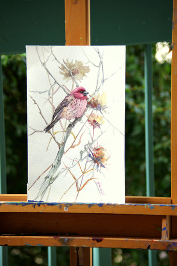 House Finch in the Field (Vertical) by Suren Nersisyan |  Context View of Artwork 