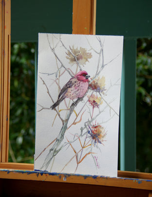 House Finch in the Field (Vertical) by Suren Nersisyan |  Side View of Artwork 