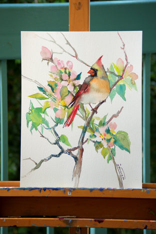 Cardinal and Apple Tree Blossom by Suren Nersisyan |   Closeup View of Artwork 