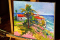 Original art for sale at UGallery.com | Californian Landscape, Sunny Day with Red Roofs by Suren Nersisyan | $350 | oil painting | 11' h x 14' w | thumbnail 3