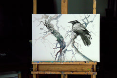 Original art for sale at UGallery.com | Raven in the Woods by Suren Nersisyan | $450 | watercolor painting | 14' h x 20' w | thumbnail 3
