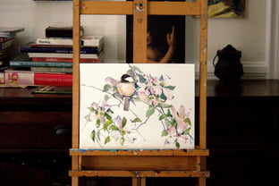 Original art for sale at UGallery.com | Enjoyment, Chickadee and Dogwood Flowers by Suren Nersisyan | $400 | watercolor painting | 12' h x 16' w | photo 3