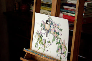 Original art for sale at UGallery.com | Enjoyment, Chickadee and Dogwood Flowers by Suren Nersisyan | $400 | watercolor painting | 12' h x 16' w | photo 4