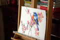 Original art for sale at UGallery.com | Spring, Bluebird and Sakura Blossom by Suren Nersisyan | $400 | watercolor painting | 12' h x 16' w | thumbnail 4