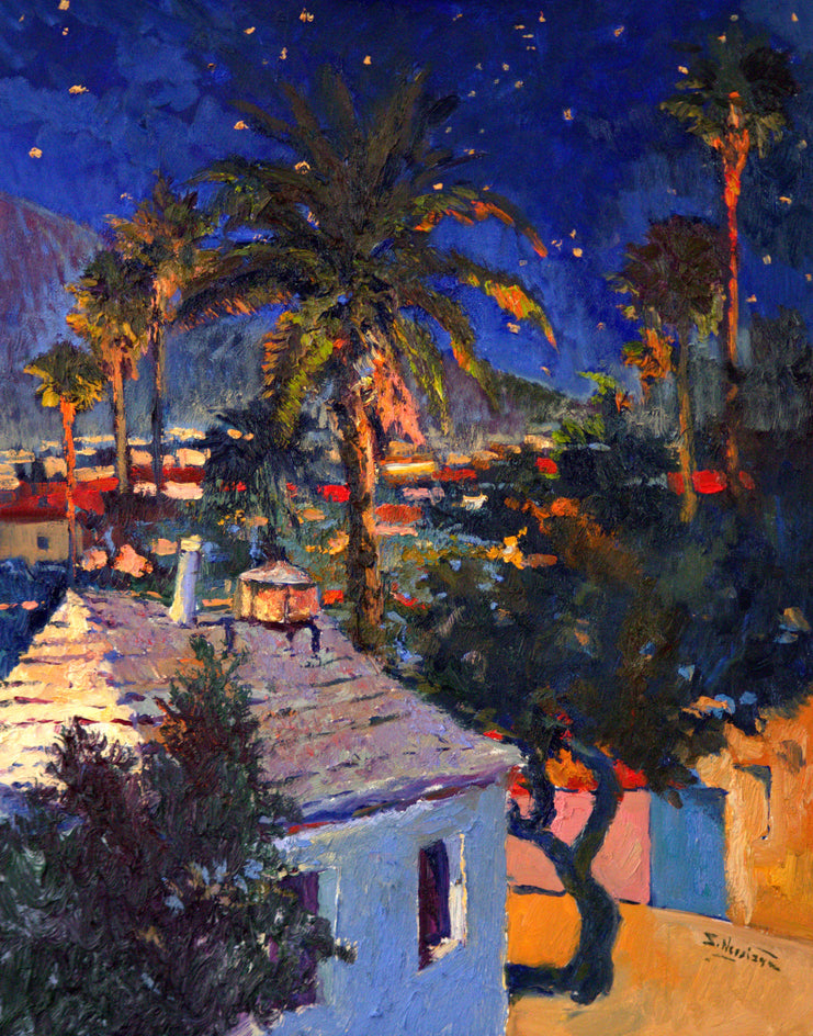 Old House and Palm Trees, Midnight by Suren Nersisyan |  Artwork Main Image 