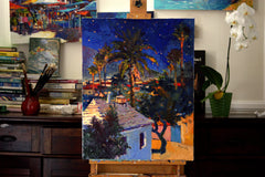 Original art for sale at UGallery.com | Old House and Palm Trees, Midnight by Suren Nersisyan | $1,200 | oil painting | 28' h x 22' w | thumbnail 3