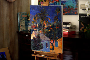 Old House and Palm Trees, Midnight by Suren Nersisyan |  Side View of Artwork 