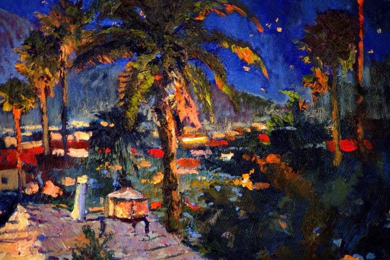 Old House and Palm Trees, Midnight by Suren Nersisyan |   Closeup View of Artwork 