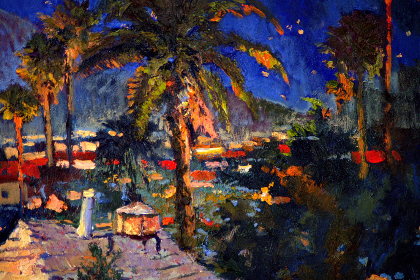 Old House and Palm Trees, Midnight by Suren Nersisyan |  Closeup View of Artwork 