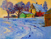 Original art for sale at UGallery.com | Winter Evening, Village Landscape by Suren Nersisyan | $450 | oil painting | 11' h x 14' w | thumbnail 1