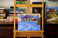 Original art for sale at UGallery.com | Winter Evening, Village Landscape by Suren Nersisyan | $450 | oil painting | 11' h x 14' w | thumbnail 3