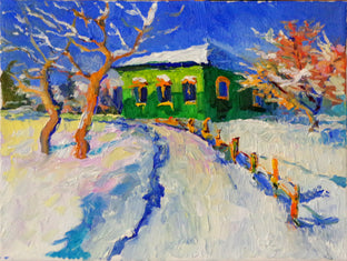 Original art for sale at UGallery.com | Winter Landscape with Old Green House by Suren Nersisyan | $350 | oil painting | 9' h x 12' w | photo 1