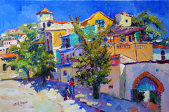 Original art for sale at UGallery.com | Sunny Day, Street in Puerto Vallarta, Mexico by Suren Nersisyan | $1,800 | oil painting | 24' h x 36' w | thumbnail 1