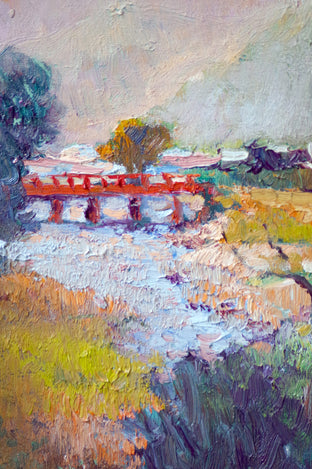 Original art for sale at UGallery.com | Evening Landscape with Red Bridge by Suren Nersisyan | $475 | oil painting | 20' h x 16' w | photo 4