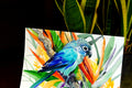 Original art for sale at UGallery.com | Sun Conure and Paradise Flowers, Tropics by Suren Nersisyan | $275 | watercolor painting | 11' h x 14' w | thumbnail 3