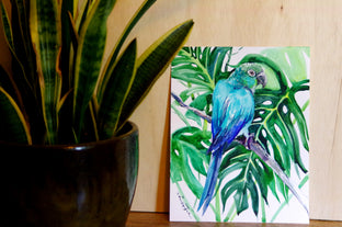 Original art for sale at UGallery.com | Green Conure and Philodendron, Tropical by Suren Nersisyan | $275 | watercolor painting | 14' h x 11' w | photo 4