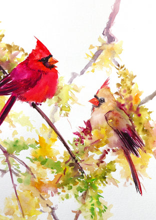 Original art for sale at UGallery.com | Cardinals by Suren Nersisyan | $375 | watercolor painting | 24' h x 18' w | photo 3