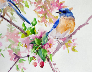 Original art for sale at UGallery.com | Bluebirds in the Spring by Suren Nersisyan | $375 | watercolor painting | 18' h x 24' w | photo 3