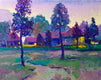 Original art for sale at UGallery.com | Twilight in Burbs (Blue Shades) by Suren Nersisyan | $475 | oil painting | 16' h x 20' w | thumbnail 1