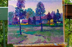 Original art for sale at UGallery.com | Twilight in Burbs (Blue Shades) by Suren Nersisyan | $475 | oil painting | 16' h x 20' w | thumbnail 2