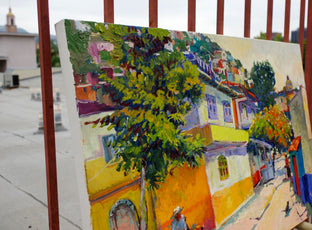 Original art for sale at UGallery.com | Street in Old Town, Mexico by Suren Nersisyan | $1,800 | oil painting | 24' h x 36' w | photo 2