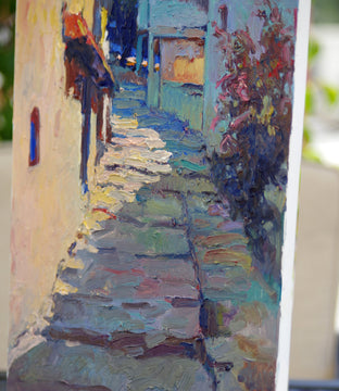 Original art for sale at UGallery.com | Early Evening on Old Street, Mediterranean Landscape by Suren Nersisyan | $625 | oil painting | 20' h x 16' w | photo 3