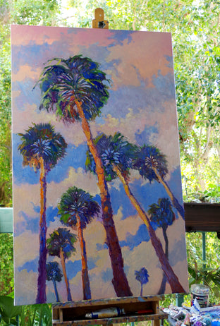 Palm Trees from the Beach and Soft Evening Sky by Suren Nersisyan |  Side View of Artwork 