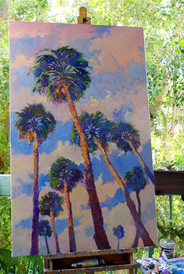 Palm Trees from the Beach and Soft Evening Sky by Suren Nersisyan |  Side View of Artwork 