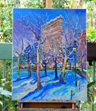Original art for sale at UGallery.com | Winter Night in New York, Flatiron Building by Suren Nersisyan | $1,800 | oil painting | 30' h x 24' w | thumbnail 2