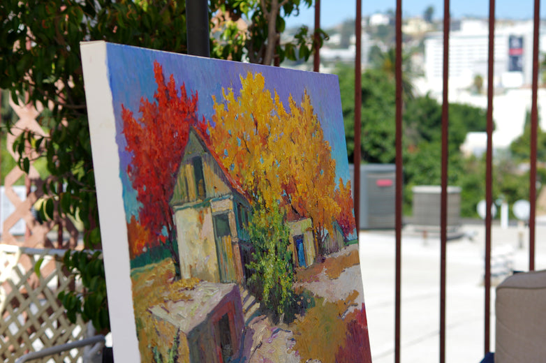 Fall and Old Farm House by Suren Nersisyan |  Side View of Artwork 