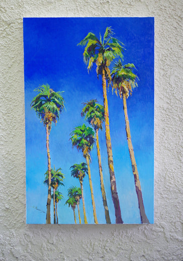 Tall Californian Palm Trees on the Road, Midday Sunlight by Suren Nersisyan |  Side View of Artwork 