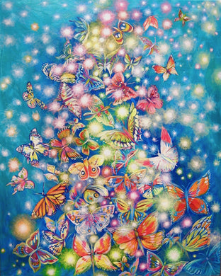 Original art for sale at UGallery.com | Butterflies and Fireflies Flying in the Night Sky by Natasha Tayles | $1,150 | acrylic painting | 24' h x 30' w | photo 1