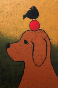 acrylic painting by Jaime Ellsworth titled Dog Ball Bird