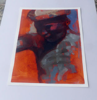 Original art for sale at UGallery.com | Joven Rojo by Jamal Sultan | $475 | oil painting | 11.5' h x 8.5' w | photo 2