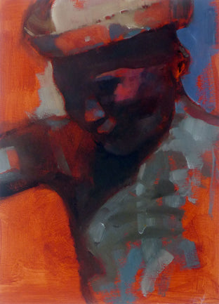 Original art for sale at UGallery.com | Joven Rojo by Jamal Sultan | $475 | oil painting | 11.5' h x 8.5' w | photo 1
