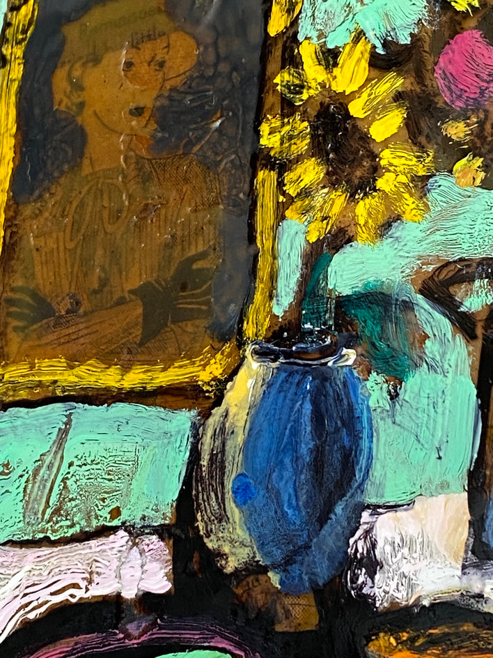 Table with Bowls and Flowers by James Hartman |  Closeup View of Artwork 