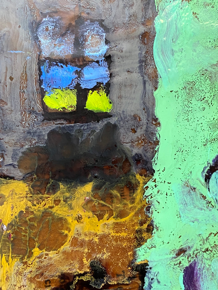 Table with Irises by James Hartman |  Closeup View of Artwork 