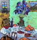 Original art for sale at UGallery.com | Table with Irises by James Hartman | $500 | encaustic artwork | 8.5' h x 7.5' w | thumbnail 1