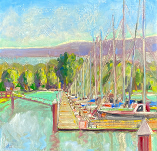 Original art for sale at UGallery.com | Harbor on the Bay by James Hartman | $2,275 | oil painting | 32' h x 32' w | photo 1