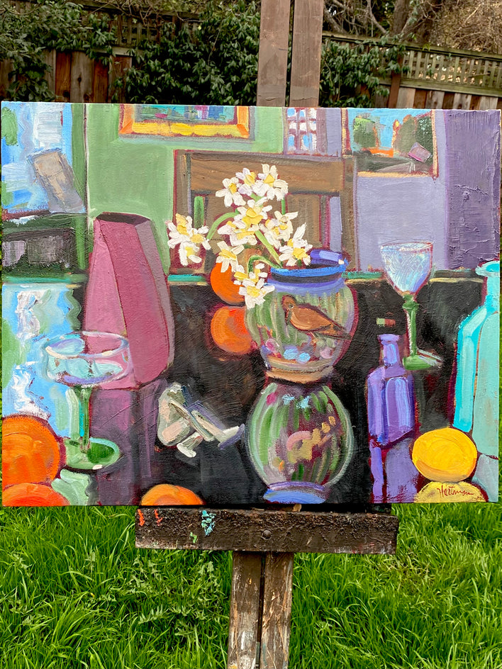 Still Life Interior with Daffodils by James Hartman |  Side View of Artwork 