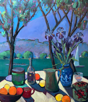 Table on the Bay, with Irises by James Hartman |  Artwork Main Image 