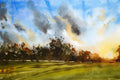 Original art for sale at UGallery.com | Fairwood Park Sunset by James Nyika | $600 | watercolor painting | 15' h x 22' w | thumbnail 1