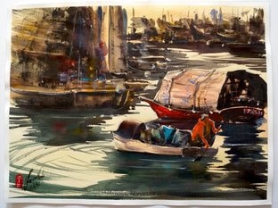 Original art for sale at UGallery.com | Hong Kong - The Transporter by James Nyika | $700 | watercolor painting | 18' h x 24' w | photo 3