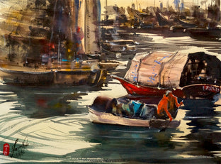 Original art for sale at UGallery.com | Hong Kong - The Transporter by James Nyika | $700 | watercolor painting | 18' h x 24' w | photo 1