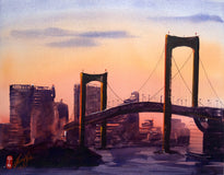 Original art for sale at UGallery.com | Odaiba Bridge by James Nyika | $700 | watercolor painting | 16' h x 20' w | thumbnail 1