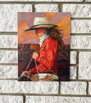 Original art for sale at UGallery.com | Red Rider by Jan Fontecchio Perley | $875 | oil painting | 14' h x 11' w | photo 3