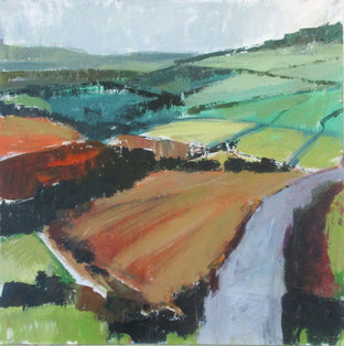 Original art for sale at UGallery.com | Fields and Highway, England by Janet Dyer | $1,350 | acrylic painting | 24' h x 24' w | photo 1