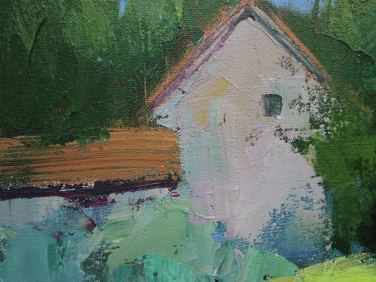 House with Olive Trees by Janet Dyer |  Closeup View of Artwork 